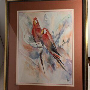 TERRY MADDEN VINTAGE TWO PARROTS WATERCOLOR